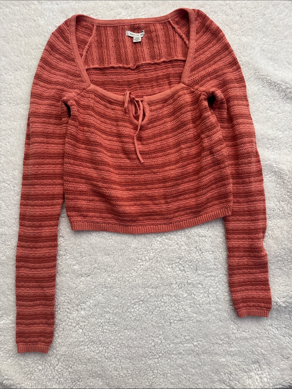 American Eagle Outfitters Rust Tie-Front Square Neck Sweater